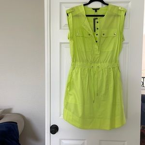 Neon utility style dress with pockets.